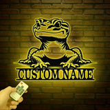 Custom Gecko Metal Wall Art LED Light Personalized Lizard Name Sign Decor Lizard Gecko Sign Animal Lover Gift Lizard