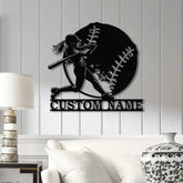 Custom Girl Baseball LED Wall Art Personalized Softball Player Name Sign Metal Wall Decor for Home Sports Gift for Girls