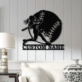Custom Girl Baseball LED Wall Art Personalized Softball Player Name Sign Metal Wall Decor for Home Sports Gift for Girls