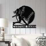 Custom Girl Baseball LED Wall Art Personalized Softball Player Name Sign Metal Wall Decor for Home Sports Gift for Girls