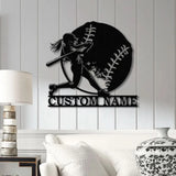 Custom Girl Baseball LED Wall Art Personalized Softball Player Name Sign Metal Wall Decor for Home Sports Gift for Girls