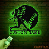 Custom Girl Baseball LED Wall Art Personalized Softball Player Name Sign Metal Wall Decor for Home Sports Gift for Girls