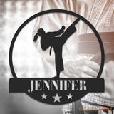Custom Girl Taekwondo Martial Arts Metal Wall Art with LED Light - Personalized Kid Tae Kwon Do Name Sign Home