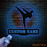 Custom Girl Taekwondo Metal Wall Art with LED Light – Personalized Tae Kwon Do Name Sign – Kids Martial Arts Home Decor