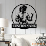 Custom Girl Taekwondo Metal Wall Art with LED Light – Personalized Tae Kwon Do Name Sign – Kids Martial Arts Home Decor