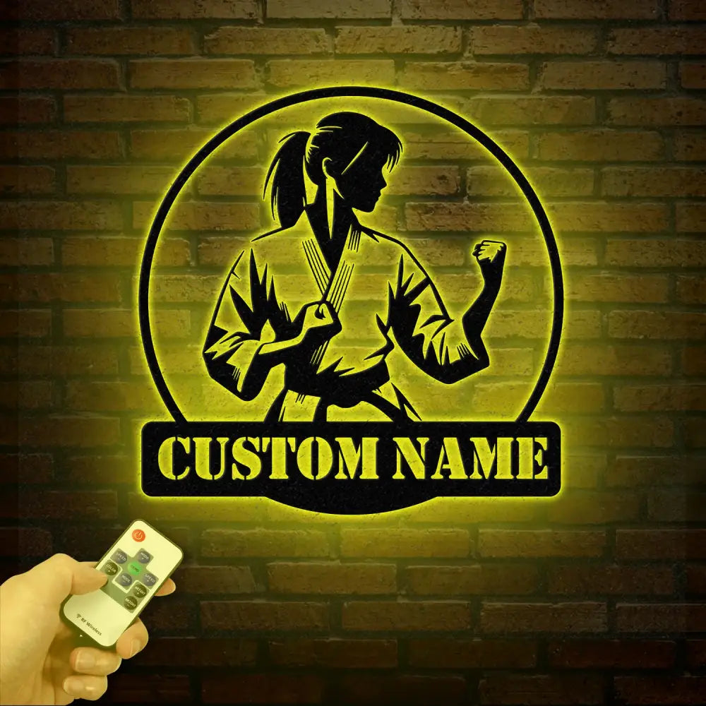 Custom Girl Taekwondo Metal Wall Art with LED Light – Personalized Tae Kwon Do Name Sign – Kids Martial Arts Home Decor