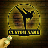 Custom Girl Taekwondo Metal Wall Art with LED Light – Personalized Tae Kwon Do Name Sign – Kids Martial Arts Home Decor