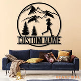 Custom Girl Trail Running Metal Wall Art with LED Light - Personalized Runner Name Sign - Home Decor & Perfect Gift for