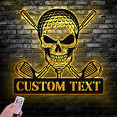 Custom Golf Skull Metal Sign Led Light Golf Gifts for Men Father’s Day Gift Golfer Name Sign Gifts for Golfer