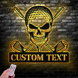 Custom Golf Skull Metal Sign Led Light Golf Gifts for Men Father’s Day Gift Golfer Name Sign Gifts for Golfer