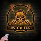 Custom Golf Skull US Flag Metal Sign Led Light Golf Gifts for Men Father’s Day Gift Golfer Name Sign Gifts for Golfer