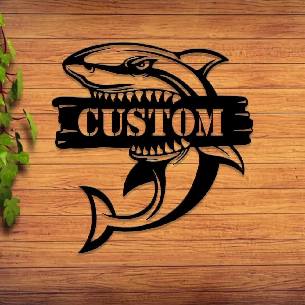Custom Great White Shark Metal Sign with Led Light Personalized Shark Lover Name Sign Boy Girl Nursery Decoration