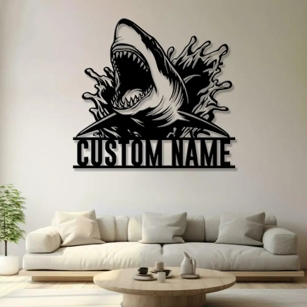 Custom Great White Shark Metal Sign with Led Light Personalized Shark Lover Name Sign Boy Girl Nursery Decoration
