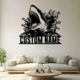 Custom Great White Shark Metal Sign with Led Light Personalized Shark Lover Name Sign Boy Girl Nursery Decoration