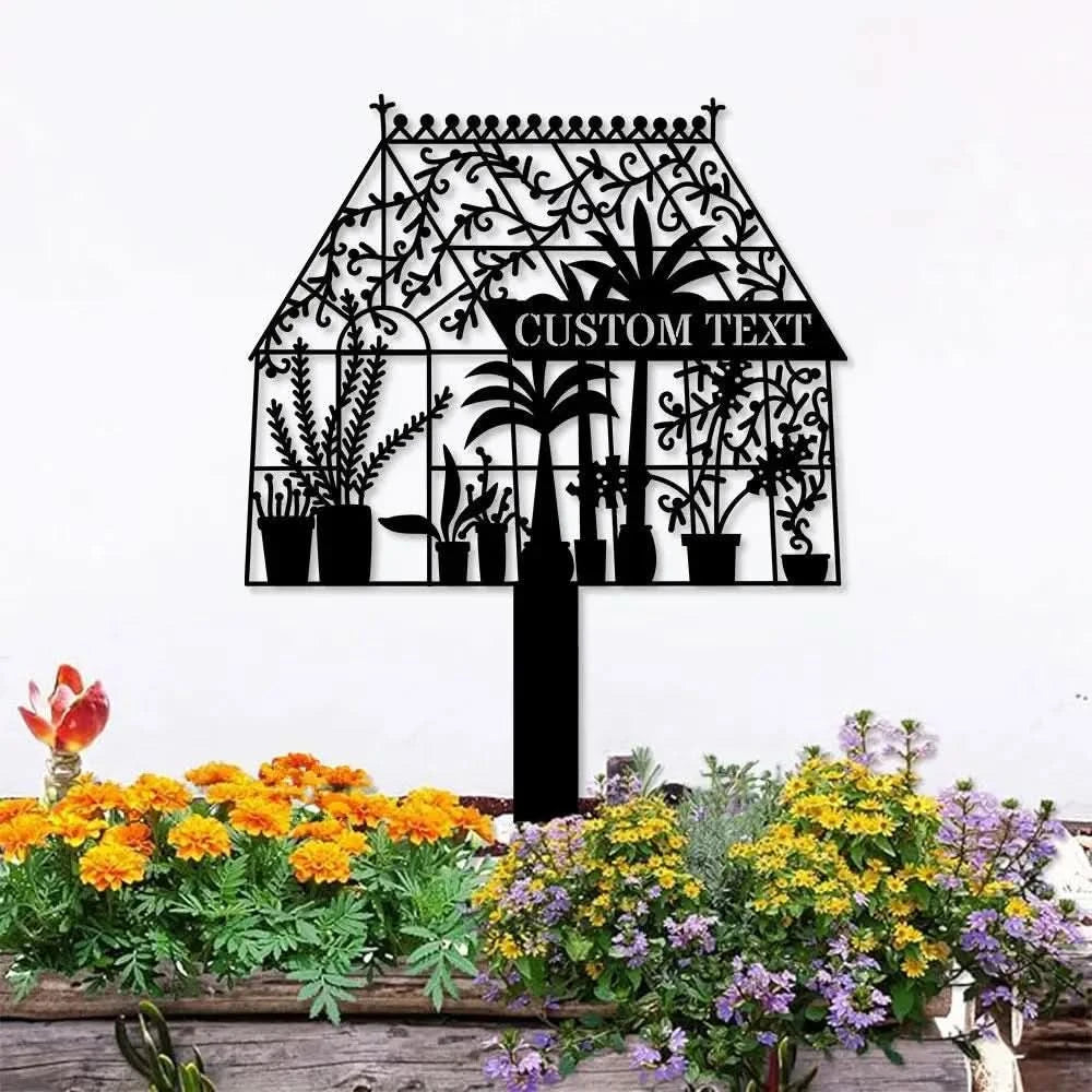 Custom Green House Garden Metal Sign Flower Sign with Stakes Outdoor Metal Sign Metal Yard Art Housewarming Gift Garden