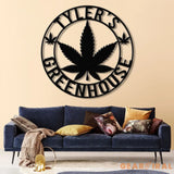 Custom Green House Metal Wall Art with LED Light - Personalized Marijuana Name Sign - Cannabis Home Decor - Smoker