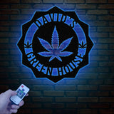 Custom Green House Metal Wall Art with LED Light - Personalized Marijuana Name Sign - Cannabis Home Decor - Smoker