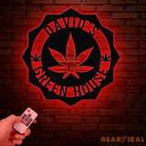 Custom Green House Metal Wall Art with LED Light - Personalized Marijuana Name Sign - Cannabis Home Decor - Smoker