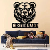 Custom Grizzly Bear Metal Sign with LED Light Personalized Angry Bear Name Sign Bear Roar Wild Animal Bedroom