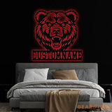 Custom Grizzly Bear Metal Sign with LED Light Personalized Angry Bear Name Sign Bear Roar Wild Animal Bedroom