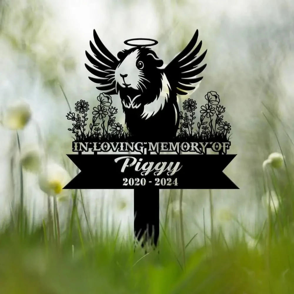 Custom Guinea Pig with Wings Memorial Metal Stake Guinea Pig Loss Sympathy Sign Pet Grave Markers Remembrance Stake