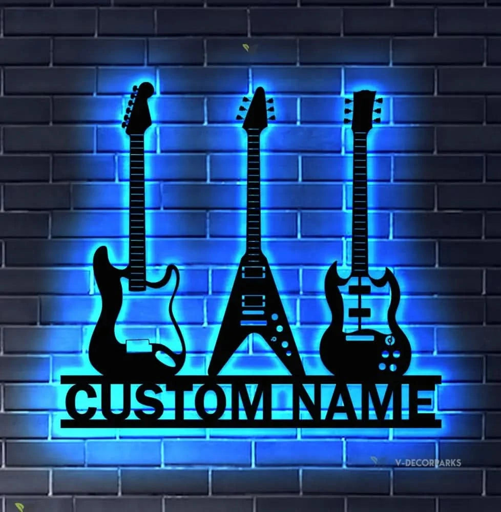 Custom Guitar Player Metal Wall Art LED Light Personalized Guitarist Name Sign Home Decor Music Room Kids Nursery