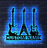 Custom Guitar Player Metal Wall Art LED Light Personalized Guitarist Name Sign Home Decor Music Room Kids Nursery