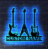 Custom Guitar Player Metal Wall Art LED Light Personalized Guitarist Name Sign Home Decor Music Room Kids Nursery