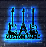 Custom Guitar Player Metal Wall Art LED Light Personalized Guitarist Name Sign Home Decor Music Room Kids Nursery