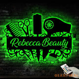 Custom Hair Salon Metal Wall Art LED Light - Personalized Hair Stylist Name Sign Decor - Hair Stylist Gifts - Gift For