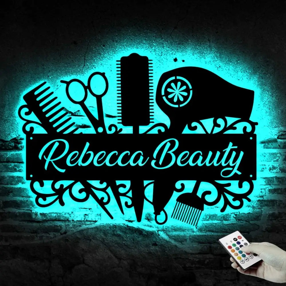 Custom Hair Salon Metal Wall Art LED Light - Personalized Hair Stylist Name Sign Decor - Hair Stylist Gifts - Gift For