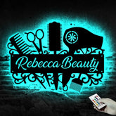 Custom Hair Salon Metal Wall Art LED Light - Personalized Hair Stylist Name Sign Decor - Hair Stylist Gifts - Gift For