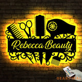 Custom Hair Salon Metal Wall Art LED Light - Personalized Hair Stylist Name Sign Decor - Hair Stylist Gifts - Gift For