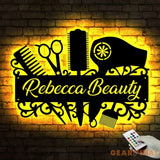 Custom Hair Salon Metal Wall Art LED Light - Personalized Hair Stylist Name Sign Decor - Hair Stylist Gifts - Gift For