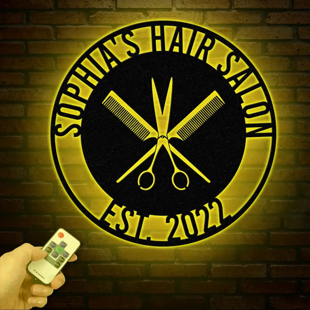 Custom Hair Salon Metal Wall Art with LED Lights Personalized Comb & Scissors Sign Hairdresser Decor Stylist Gift Salon