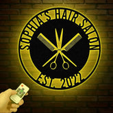 Custom Hair Salon Metal Wall Art with LED Lights Personalized Comb & Scissors Sign Hairdresser Decor Stylist Gift Salon