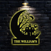 Custom Halloween House Metal Family Name LED Sign - Personalized Halloween Wall Art - Name Hanging Sign - Halloween