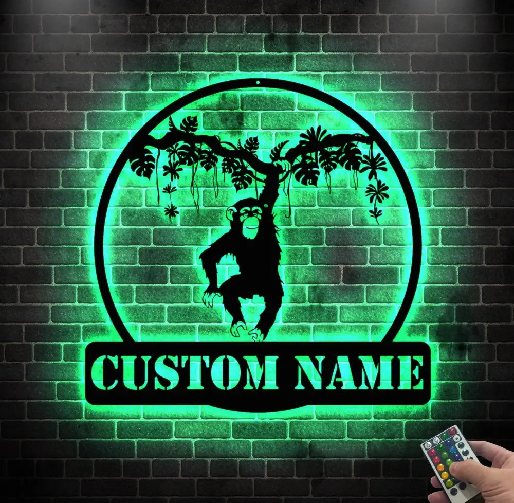 Custom Hanging Chimp Monkey Metal Wall Art Led Light - Boys And Girls Nursery Decoration Gift - Personalized Chimp