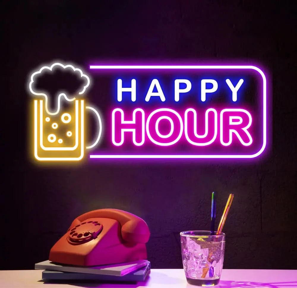 Custom Happy Hour Neon Beer Bar Sign Personalized Bar Club Neon Signs Neon Sign Home Bar Decor Bar Decoration Neon
