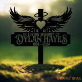 Custom Heart with Angels Wings Memorial Cross Stake In Memory Cross Grave Marker Custom Cross Stake Sympathy Gift