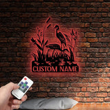 Custom Heron Monogram Metal Sign with Led Light Heron Cattails Last Name Sign Address Sign Metal Wall Art Bird Lover