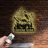 Custom Heron Monogram Metal Sign with Led Light Heron Cattails Last Name Sign Address Sign Metal Wall Art Bird Lover