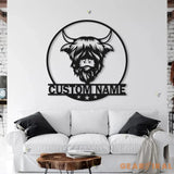 Custom Highland Cow Cuttable Metal Wall Art With Led Lights - Personalized Highland Cow Name Sign Decoration For Home