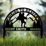 Custom Hiking To Heaven Memorial Plaque Stake Personalized Hiking Memorial Metal Sign Cemetery Stake Remembrance Gift