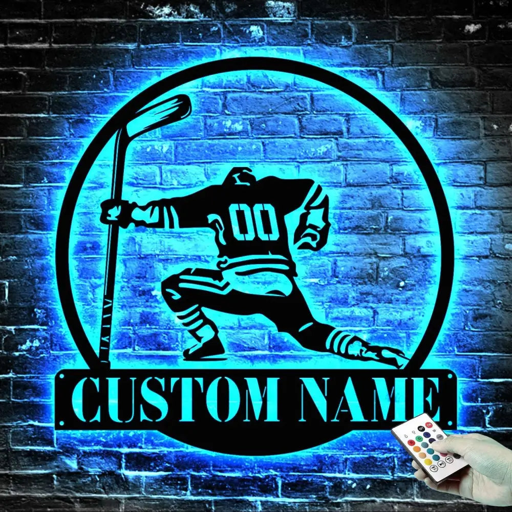 Custom Hockey Metal Sign with Led Light - Hockey Coach Gift Hockey Gifts for Team - Hockey Wall Decor - Hockey Player