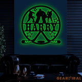 Custom Hockey Metal Wall Art LED Light Personalized Hockey Player Name Sign Home Decor Boy Room Decor Nursery Name Sign
