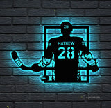 Custom Hockey Name & Number Wall Art LED Light - Hockey Gifts For Boys Bedroom - Personalized Metal Hockey Sign With