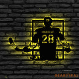 Custom Hockey Name & Number Wall Art LED Light - Hockey Gifts For Boys Bedroom - Personalized Metal Hockey Sign With