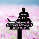 Custom Hockey Player Memorial Metal Stake - Hockey Player Cross - Grave Marker - Remembrance Stake | GearViral