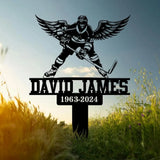 Custom Hockey Player With Wings Memorial Plaque Stake Personalized Hockey Grave Marker Remembrance Stake Garden Decor
